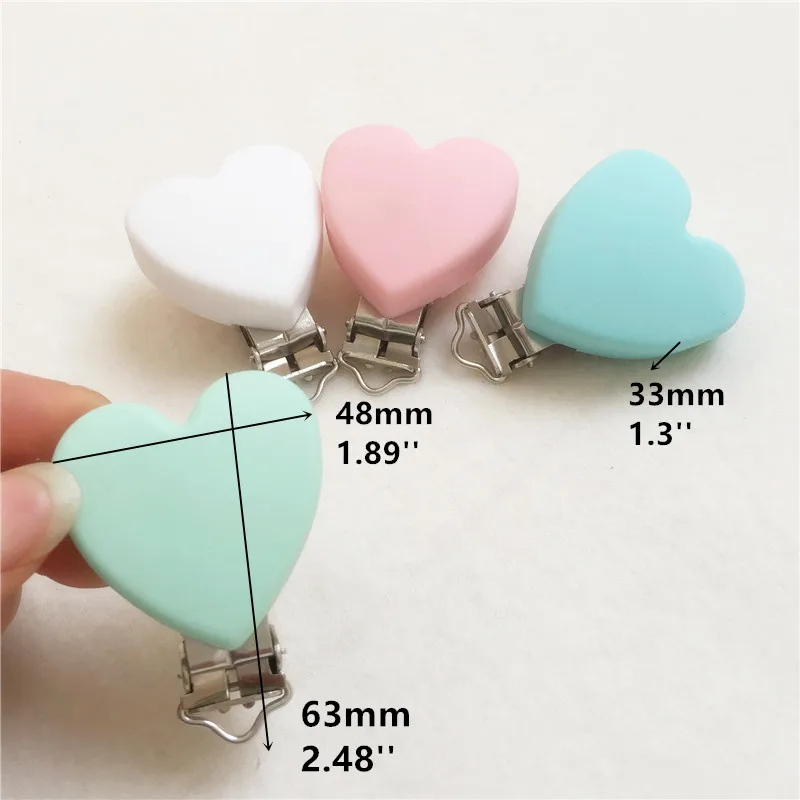 Chenkai 10PCS BPA Free Silicone Heart Baby Pacifier Dummy Teether Chain Holder Clips DIY Soother Nursing Toy Accessory Clips
