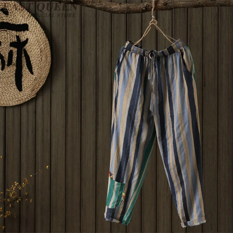 Китайский Стиль льняные брюки-Палаццо femme широкие брюки женские свободные мешковатые женские элегантные брюки FF767