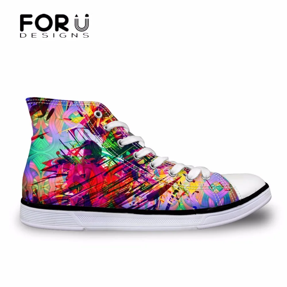 

FORUDESIGNS Fashion Spring Women High Top Vulcanize Shoes Galaxy Space Star 3D Printing High-top Canvas Leisure Shoes for Women