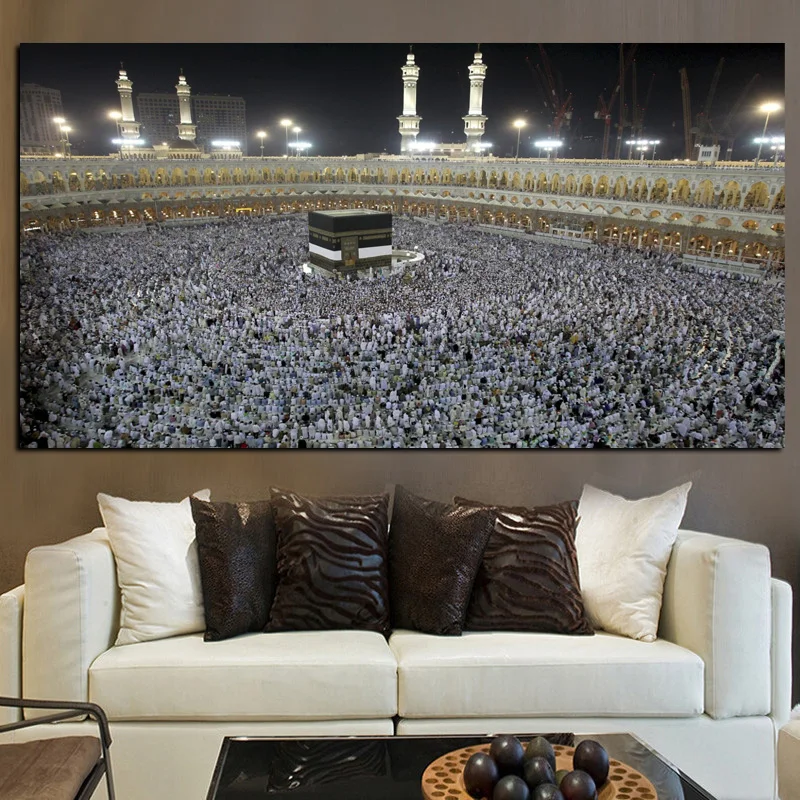HD Print Mecca Islamic Muslim Pilgrims of Hajj Praying in Crowd Painting On Canvas Religious Picutre for Living Room Cuadros (2)