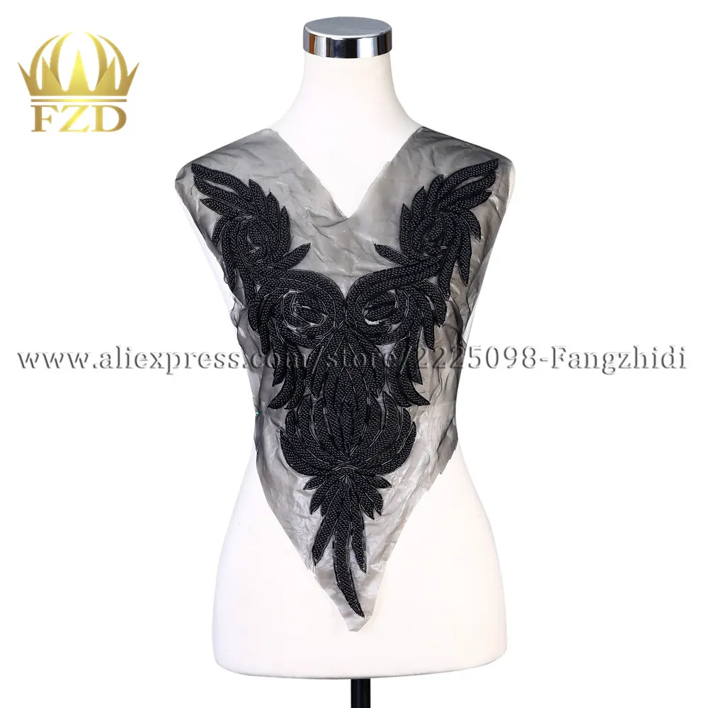 

FZD Elegant Handmade Sew On Rhinestone Patch Crystal Bodice Dress Patch Body Applique for Show Costume
