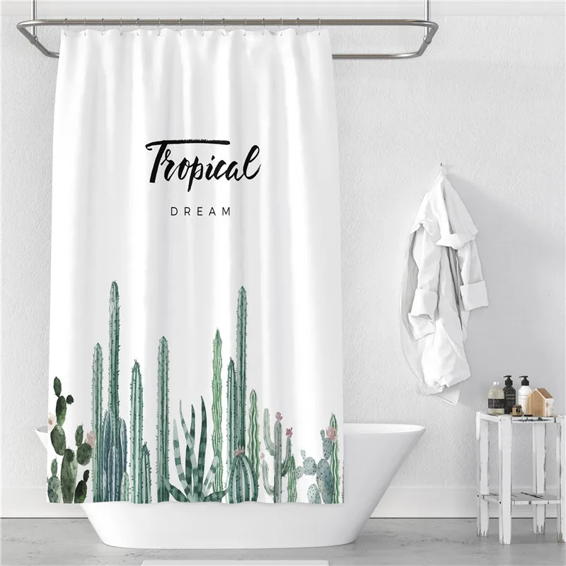 

Cactus Shower Curtain Waterproof Mildew Polyester Thickened Toilet Partition Curtain Bathroom Curtain with Hooks Home Decor