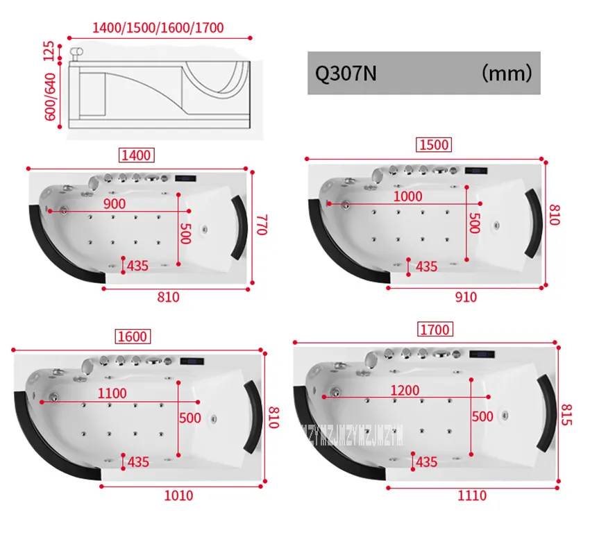 Q307N маленькая современная бытовая ванная ванна высокого качества акриловая ванна термостатическая ванна для серфинга 220 В(1400*770 мм