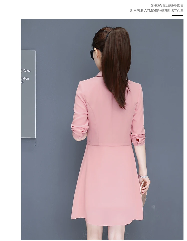 Корейский моды новые шифоновые мини-платье на бретелях и длинный Топ Блейзер два предмета офисные костюм для девочки, летняя одежда