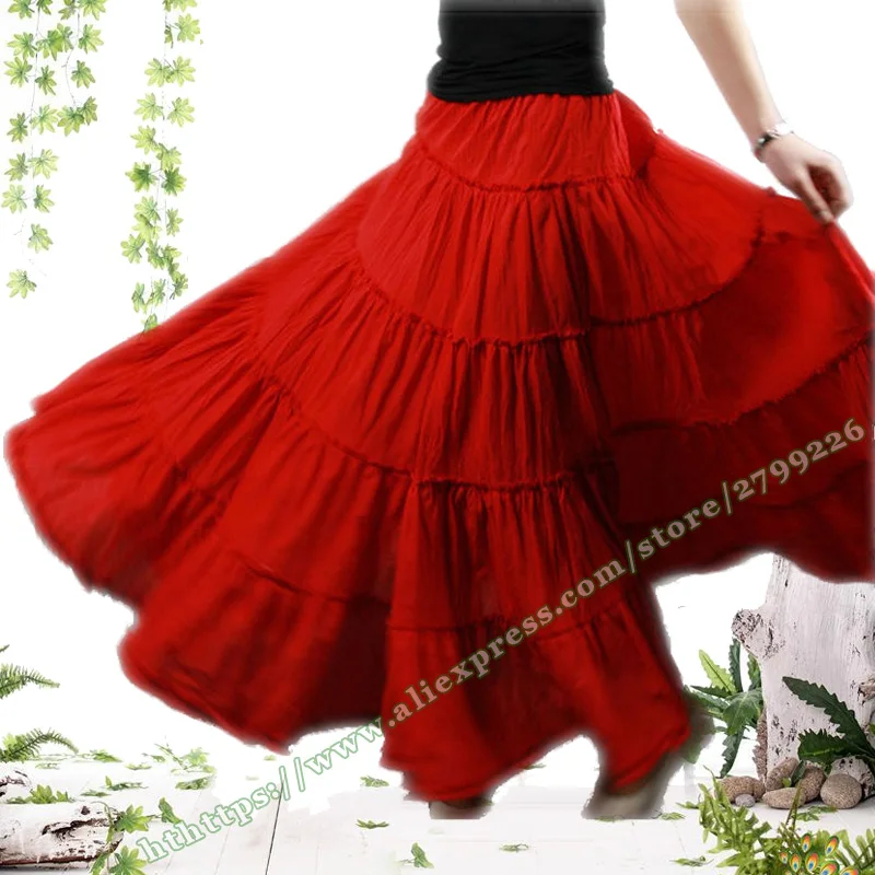 Богемные весенние Летние повседневные цыганские богемные Красные хлопковые женские плиссированные плиссе юбки/макси юбки для женщин