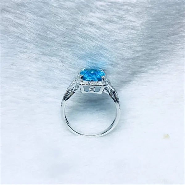 Твердого 14 К Белое золото натуральный голубой топаз diamond Обручение кольцо