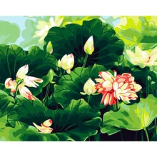 Холст для домашнего декора стены Изображение цветение лотоса в Lotus пруд и изумрудно-зеленый листьев лотоса цифровой живописи маслом по номера