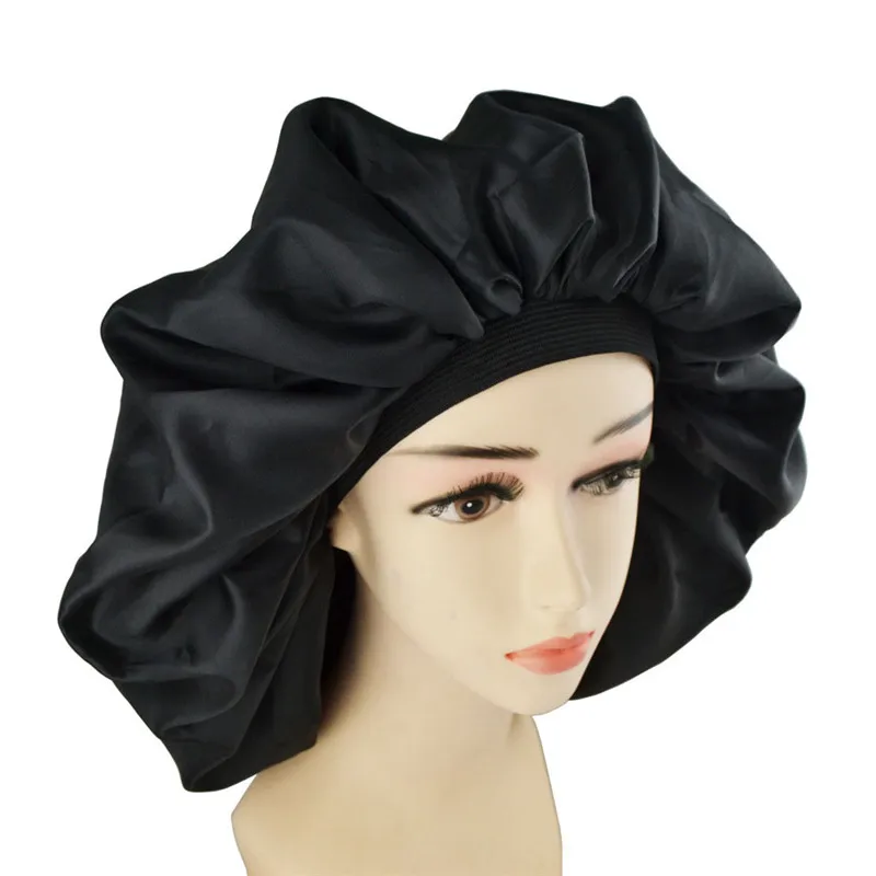 Черный большой двухслойный резиновый ночной колпачок для сна водонепроницаемая шапочка для душа Женская обработка волос защита волос от