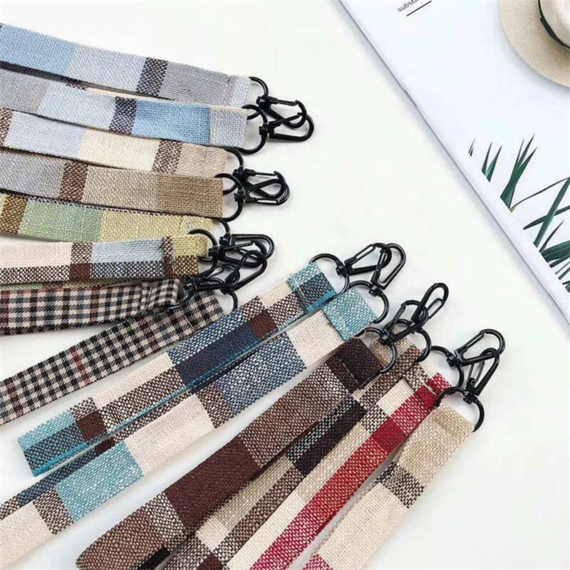

Fashion Plaid Neck Wrist Straps Lanyard ID Card Keys Sports Strap Holder for Phone Multi-function Linen Straps Men/Women