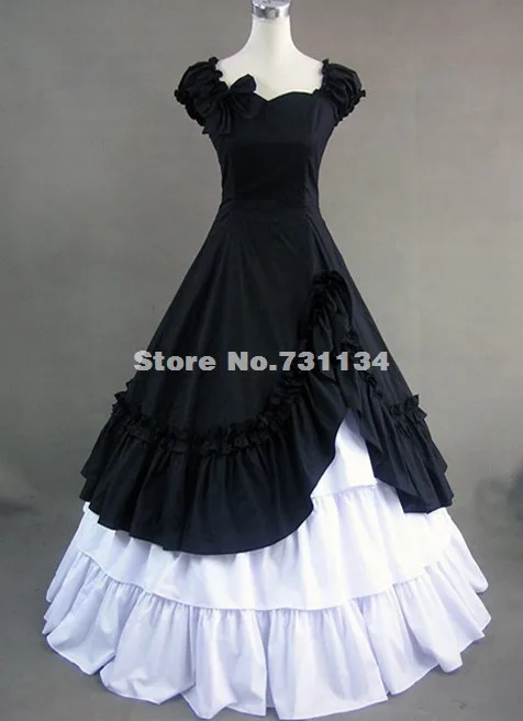 Элегантное черно-белое хлопковое платье в викторианском стиле для Хэллоуина, готический костюм Лолиты, вечерние костюмы
