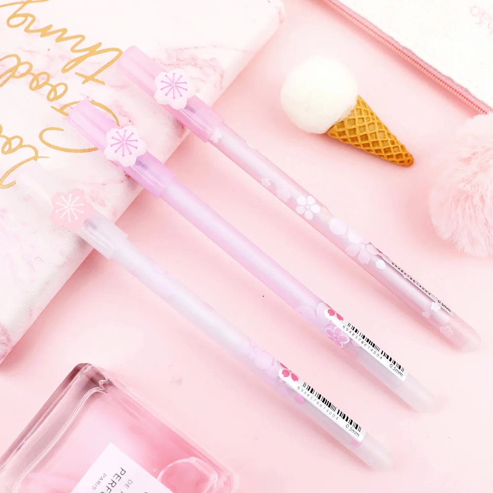 

3Pcs Cute Pink Cherry Blossom Erasable Pen Blue Ink Magic Gel Pen 0.5mm for School Office Writing Supply Kids Stationery