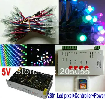 

100pcs 12mm WS2801 RGB Full Color Led Pixel Waterproof Addressable led node punctiform 5V+sd card controller (T-1000S)+ adapter