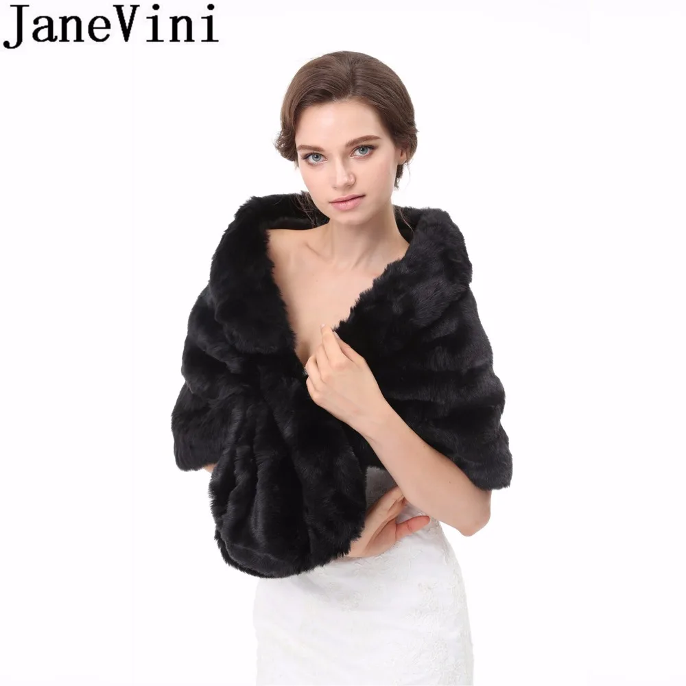 JaneVini 2018 Winter Faux Fur Wrap Bolero Black Wedding Bridal Shawl Gray White Cape For Brides Accessories Mariage Chales Boda
