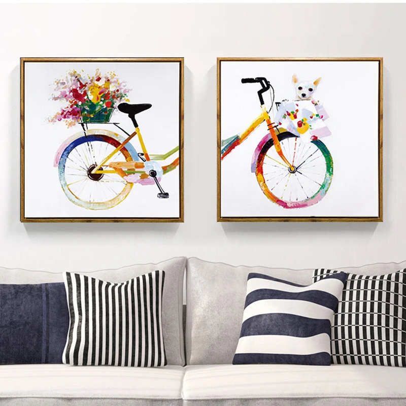 HAOCHU-Nordic-Decoration-Flower-Colorful-Bicycle-Dog-Chihuahua-Oil-Canvas-Painting-Wall-Poster-and-Prints-For (2)