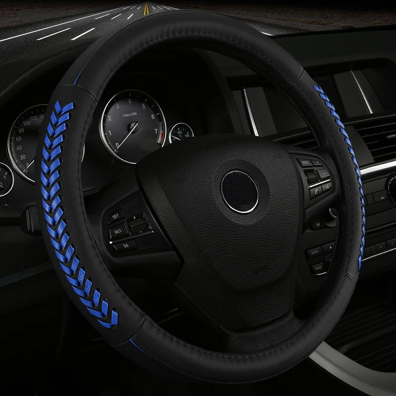 Buy Hand woven leather car steering wheel cover for