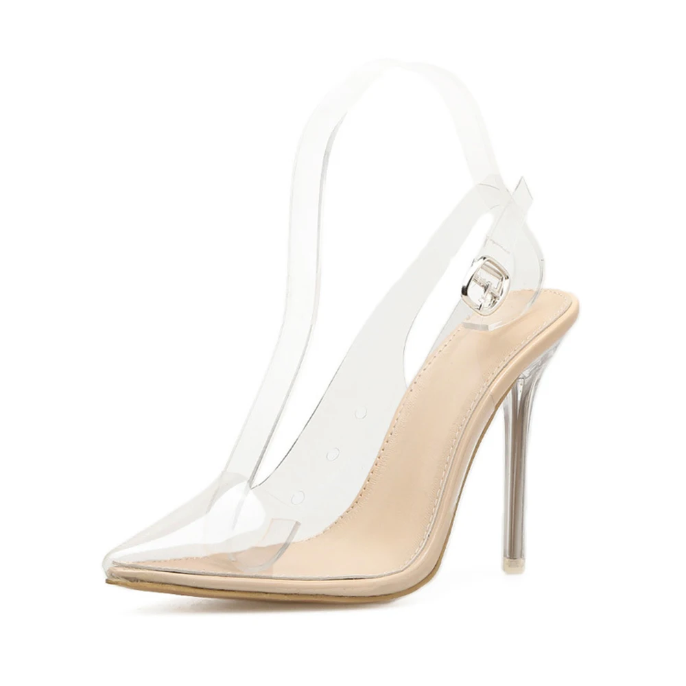 

2019 Summer PVC Transparent High Heels Sandals Women Thick Heels Crystal Slippers Sexy Pointed Toe Party Nightclub Pump 35-40