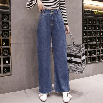 

2019 high quality women's new arrival plus size straight regular casual pants loose big size comfortable straight jeans