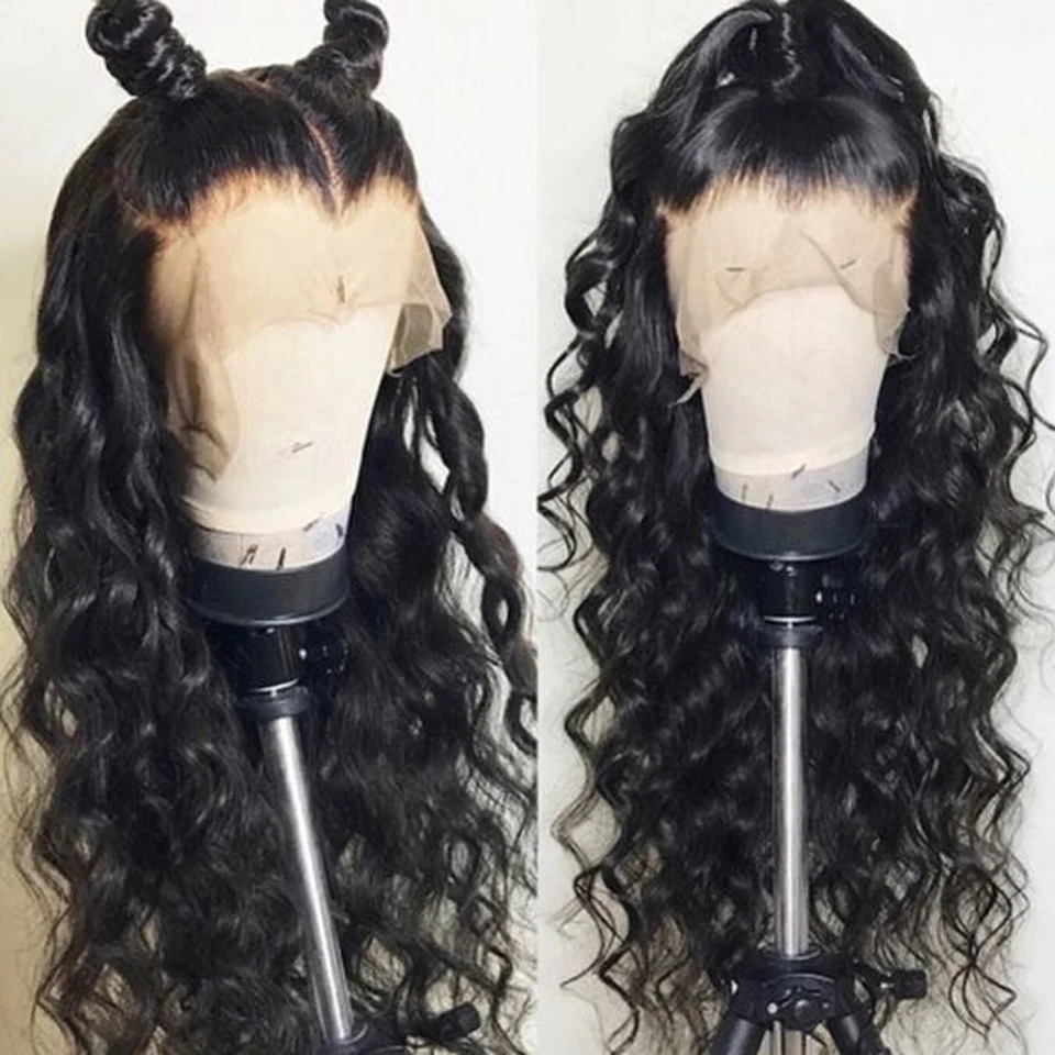 HairUGo Deep Wave 13*4 Lace Front Human Hair Wigs For Women Black Color Peruvian Lace Wig 100% Human Hair Full Lace Front Wigs