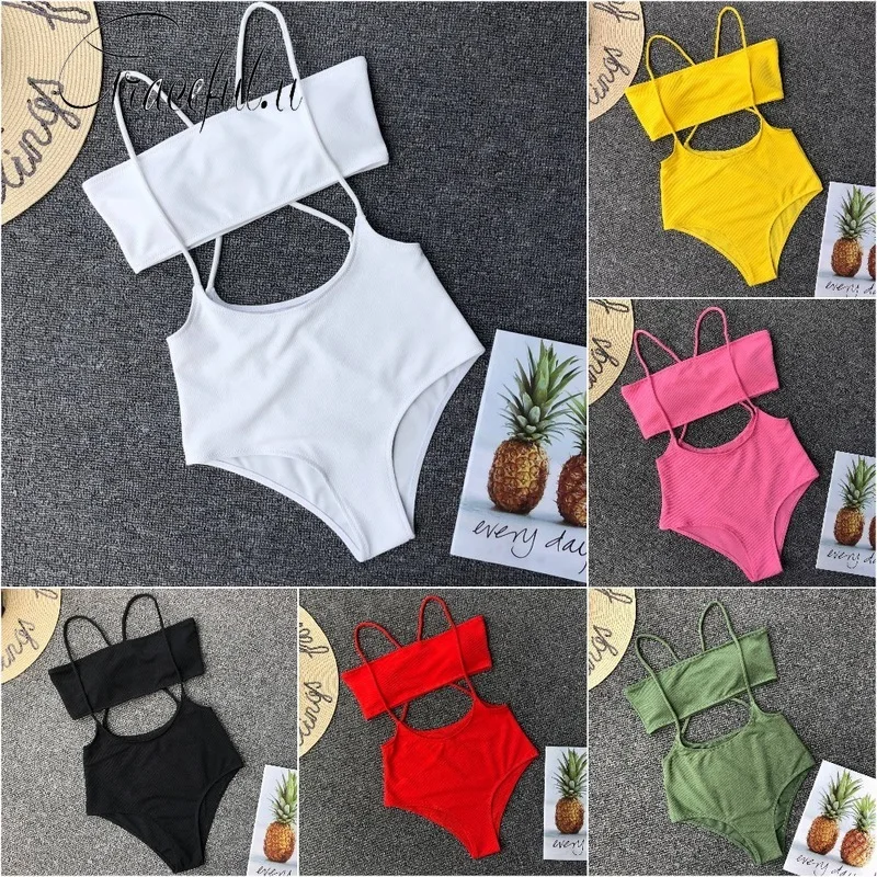 

2019 High Waist Bikini Women's Swimming Suit Two-Piece Swimsuit Sexy Solid Color Irregular Strap Bikini High Waist Bikini