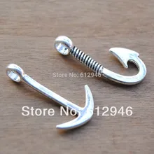 50 шт.(25 шт. крючков и 25 шт. якорей) античный серебряный якорь и рыболовный крючок Подвеска набор ювелирных изделий A517/A518