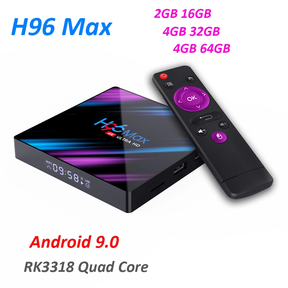

5pcs Android 9.0 H96 Max Smart TV Box RK3318 Quad Core 4GB 64GB Max 2.4G/5G Dual WiFi USB3.0 BT4.0 4K H.265 Youtube Media Player