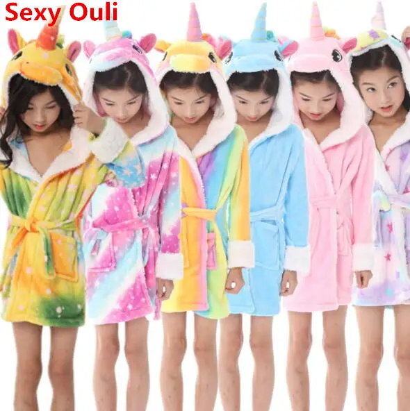 Bathrobe for girls Pajamas Baby Bath Robe Enfant Rainbow Unicorn Pattern Hoodies Robes Kids Sleepwear kids Animal Cartoon |