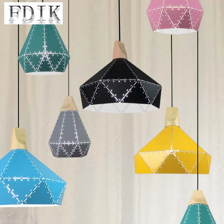 

E27 LED Decoration Lamp Coloured Rhombus Hollow Out Iron Ceiling Lights American Industrial Style Retro for Dining Room Bar