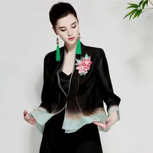 Женские топы, летние королевские вышитые винтажные цветочные короткие пальто, высокое качество, 3/4 рукав, Женская Повседневная шелковая куртка, пальто, женская L-XXXL