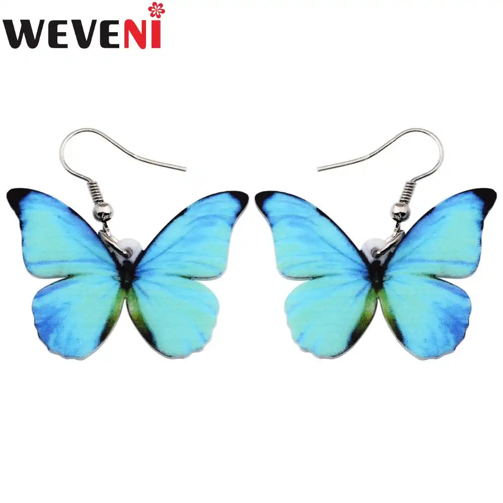Weveni acrílico gota balançar grande morpho menelaus borboleta brincos transporte da gota moda acessórios inseto jóias para mulher