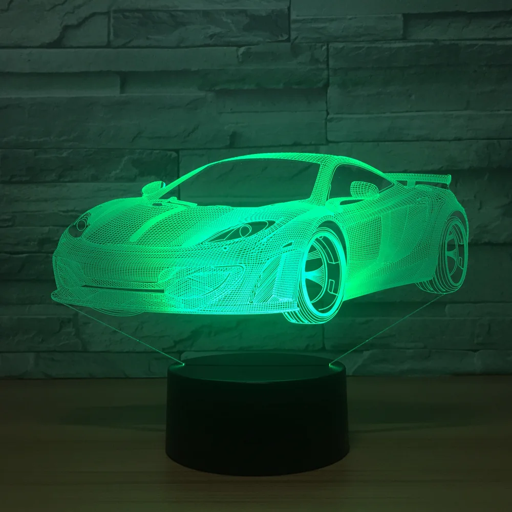 Comprar Cool Car acrílico 3D lámpara con holograma 7 colores cambio de luz nocturna bebé Interruptor táctil Color luces LED con USB escritorio lámpara atmósfera
