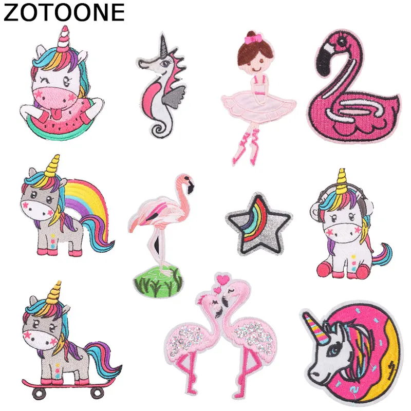 

ZOTOONE Unicorn Flamingo Patches Seahorse Sticker Iron on Clothes Heat Transfer Applique Embroidered Applications Cloth Fabric G