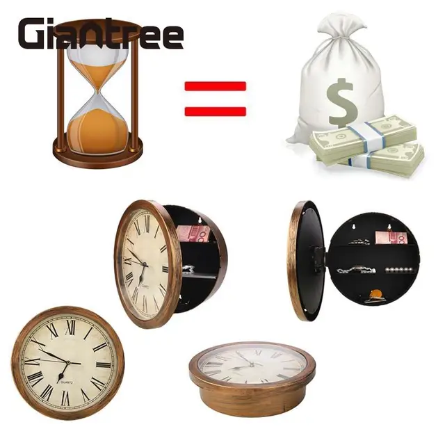 giantree Secret Safe Box Wall Clock Safe Box Wall-Mounted Hanging Key Cash Money Jewelry Storage Security Box Home Decor