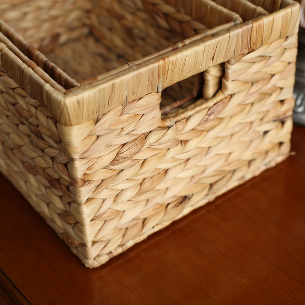 Storage Baskets Containers Natural water hyacinth Rectangular Storage Bins Organizer Box Metal frame woven straw baskets panier