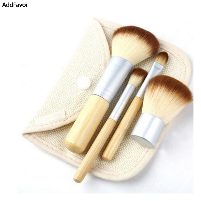 

AddFavor 4Pcs Powder Blush Eye Shadow Brushes Contour Makeup Brush Set Bamboo Concealer Make up Brush Kit Case Beauty Essentials