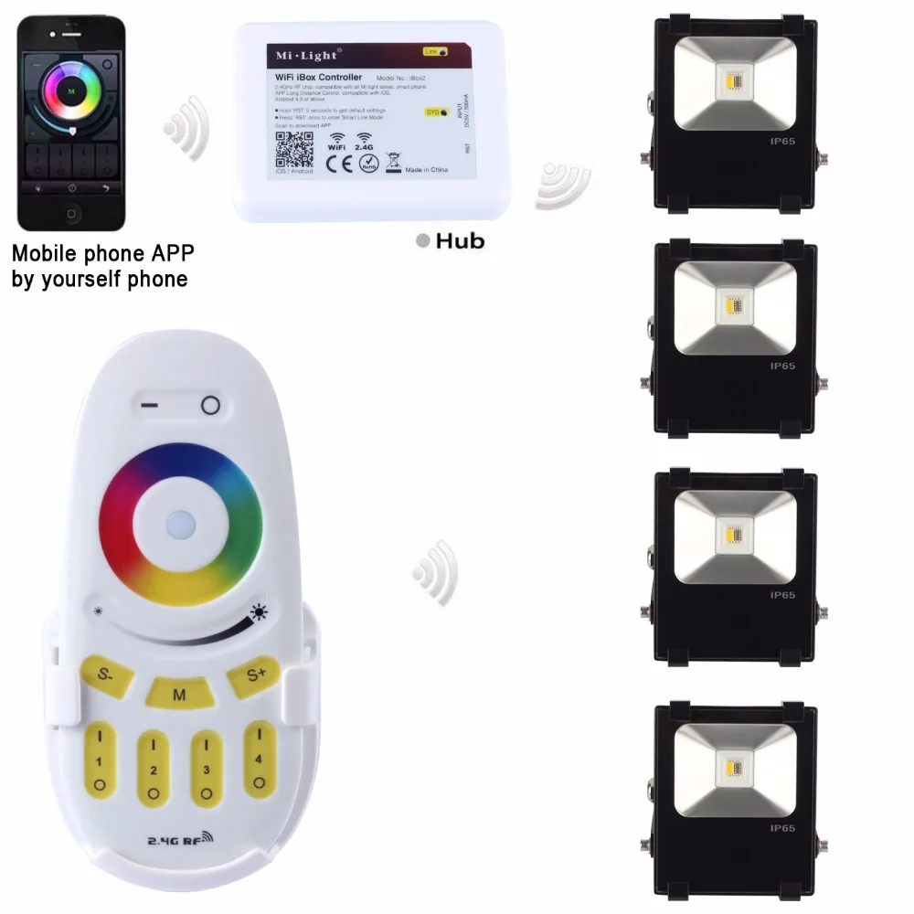Buy Wifi led Controller Hub+RF Touch Remote+2.4G RGB+Warm white 10W LED Flood