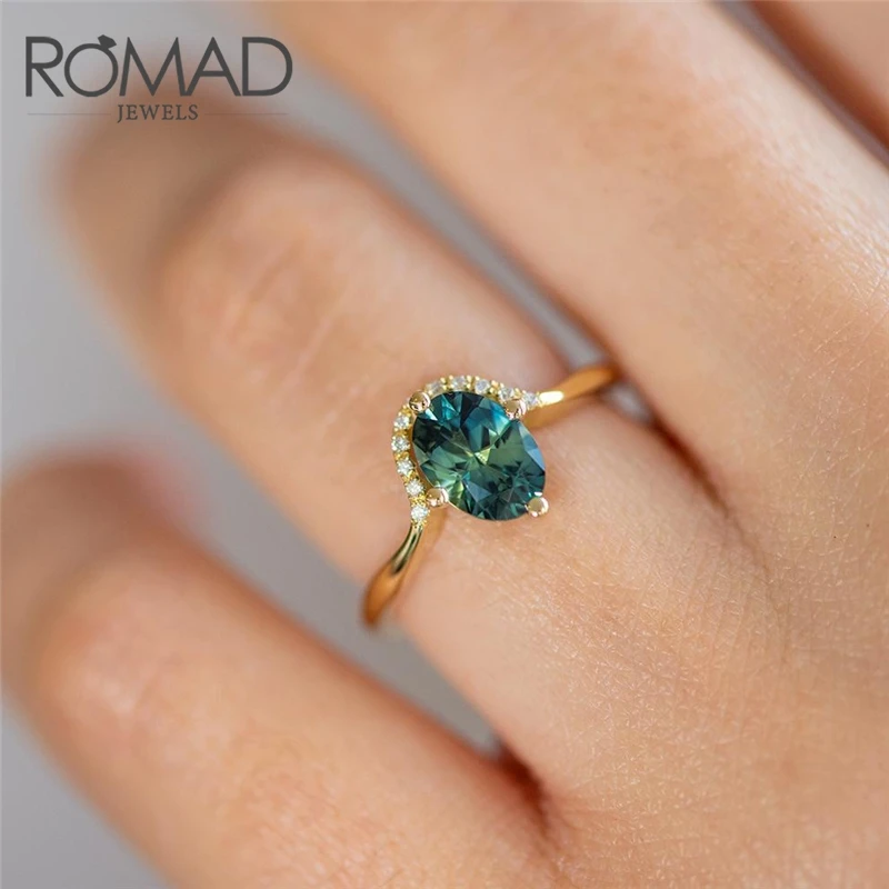 

ROMAD Luxury Green Zircon Ring Dainty Female Rings For Women Gold Color Engagement Ring Wedding Rings Jewelry Gifts R50