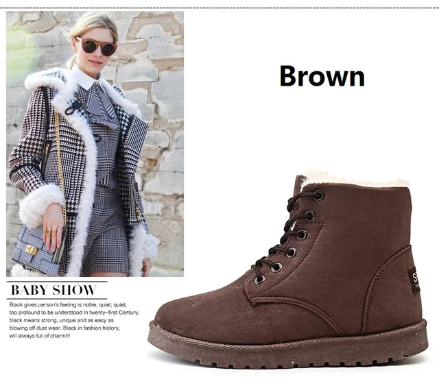 Classic Women Winter Boots Suede Ankle Snow Boots Female Warm Fur Plush Insole High Quality Botas Mujer Lace-Up -