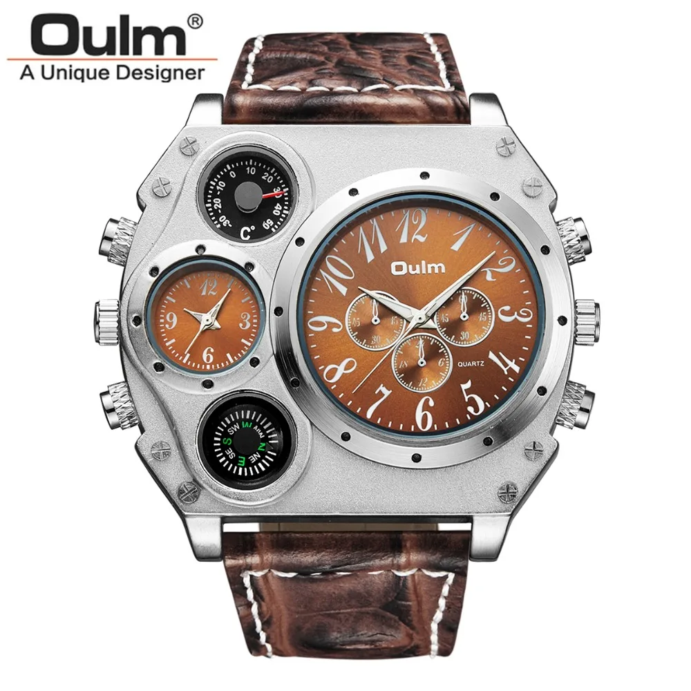 

OULM Brand 1349 Mens Watches Military Quartz Wrist Watch Famous Tag Men's Dual Time Zones Watch Relogio Masculino Nice Gift