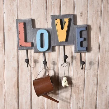 

1PC Wall wood home LOVE hooks wall coat racks creative door hanger wall hanging shelves Storage Rack Wall Shelf ENU 006
