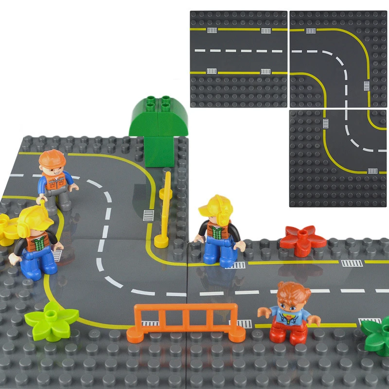 

Road Plate Straight Crossroad Curve T-Junction Building Blocks Parts Bricks Base Compatible Legoe City Blocks Baseplate Toys