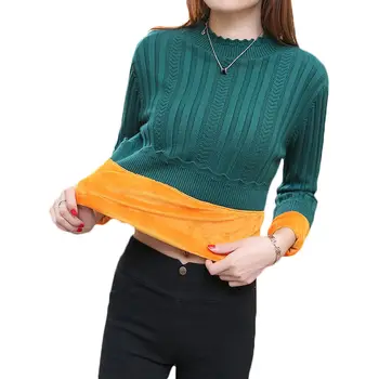 

Autumn Winter Plus Velvet Thick Short Pullover Sweater Female 2018 New Solid Color Large Size 5XL Women Warm Knit Sweater LQ500