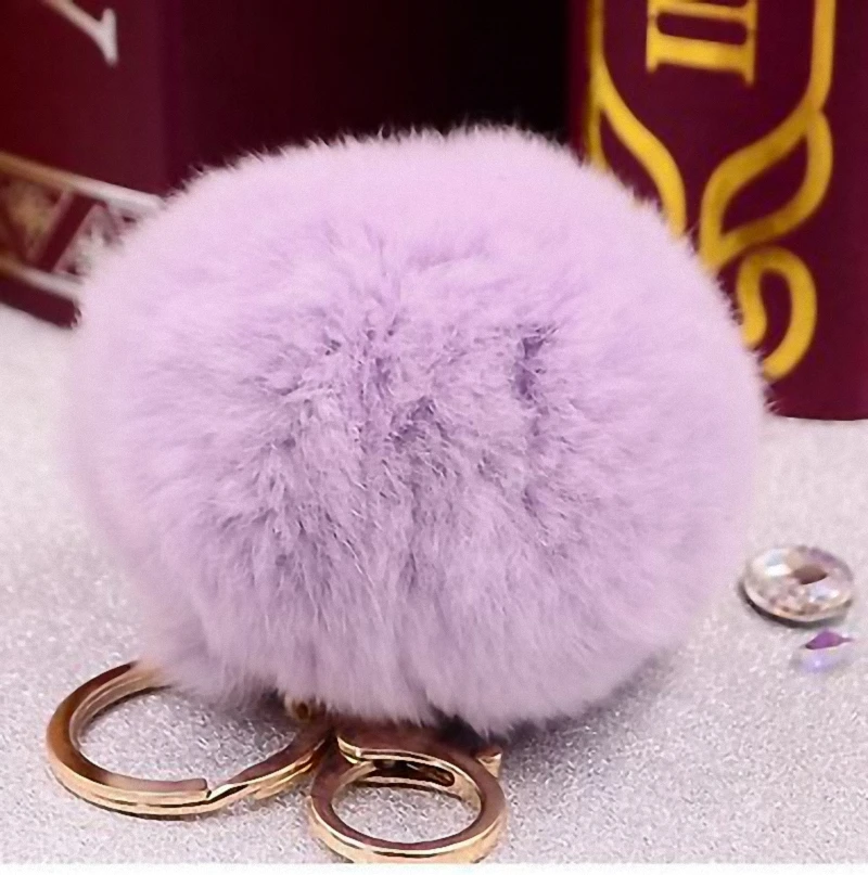 Fluffy 11 colors Rabbit Fur Pompom 8CM For Bags&ampCars Charm Real Natural Balls Genuine Key Chain TWK005-lavender | Украшения и