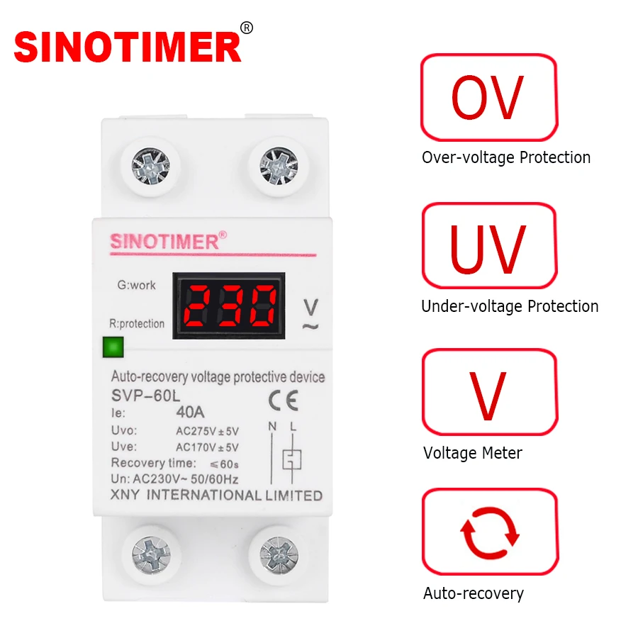 230 В переменного тока 40A цифровой din-рейку автоматическое восстановление повторно более под Напряжение протектор защитные устройства выключатель Реле вольтметр