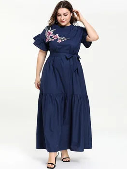 

Muslim Dress Comfortable Fashion Large Size Women's Short Sleeve Embroidered Summer Kaftan Dubai Arabic Lace Cardigain 197523