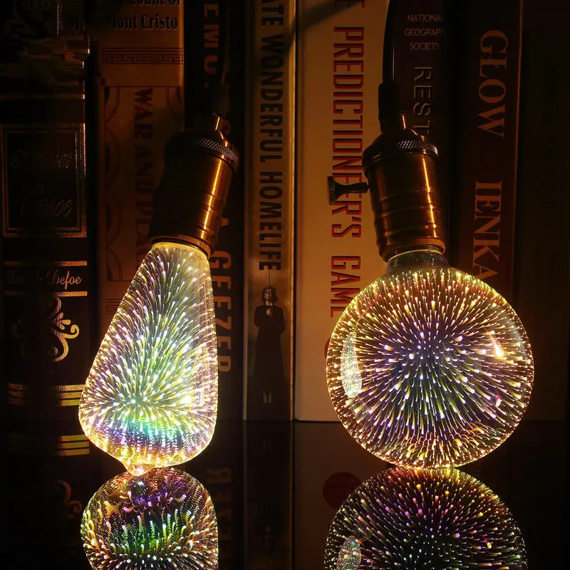 

Firework Novelty Lamp 220V Led Light Bulb E27 3D Decoration Bulb ST64 G95 G80 G125 A60 Bottle Heart Holiday Lights