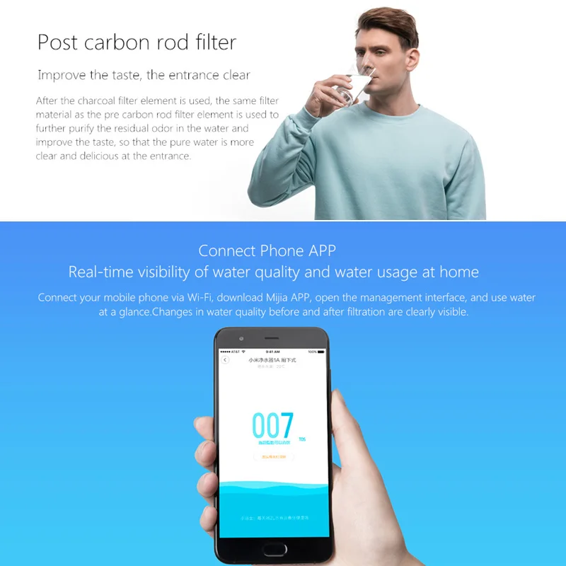 Xiaomi Mi очиститель воды 1A с поддержкой крана Wi-Fi Расширенная очистка Подключите Смарт-приложение фильтр для дома