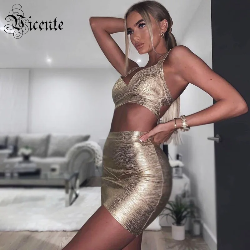 

Vicente All Free Shipping 2019 New Two Pieces Set Oil Print Sexy Spagehtti Strap Mini Celebrity Party Dress Suit