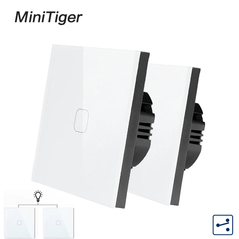 

Minitiger EU Standard 1/2 Gang 2 Way Control Wall Touch Screen Switch,Crystal Glass Panel,cross/through switch,2pcs/pack