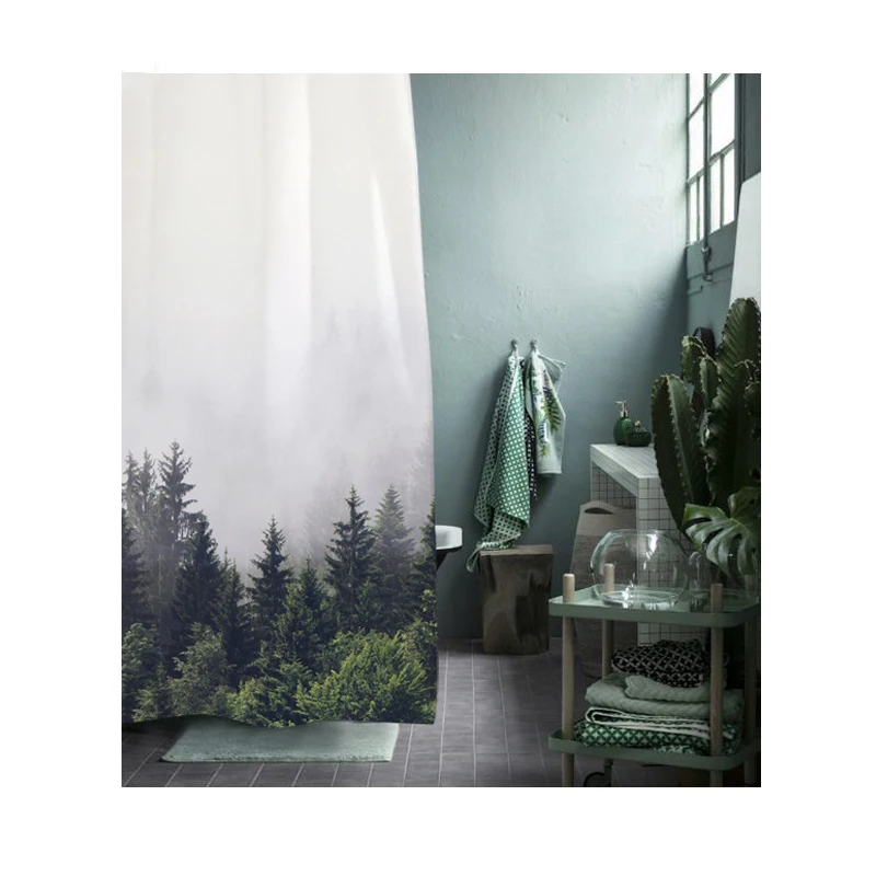 

Mountain Early Forest Shower Curtain White Sky Bath Shower Waterproof and Fabric 100% Polyester with Hooks