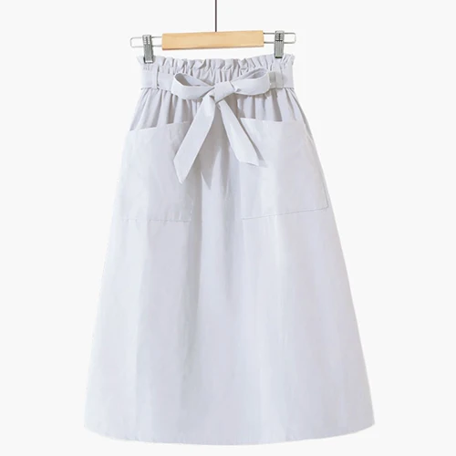 Surmiitro Летняя женская юбка средней длины, новинка, повседневная Корейская юбка трапециевидной формы с разрезом и высокой талией, женская школьная юбка-бутон - Цвет: Белый
